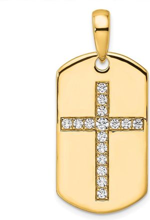 Diamond2Deal 14k Gold Lab Grown Diamond Cross Dog Tag Pendant (0.5ct, VS, D-E)
