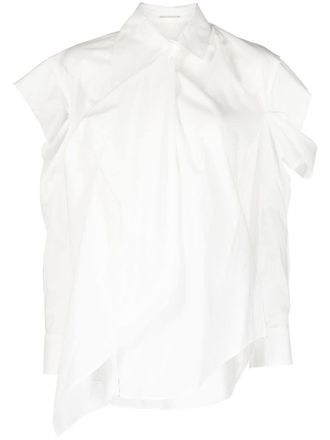 Yohji Yamamoto ruffle-trim long-sleeved shirt - White