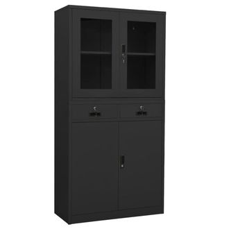 Berkfield Home Office Cabinet Anthracite 90x40x180 cm Steel & Tempered Glass in Black | Size: 90 x 40 x 180 cm