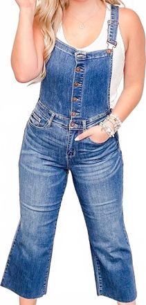 Judy Blue Diane Wide Leg Cropped Overalls In Medium Wash Denim
