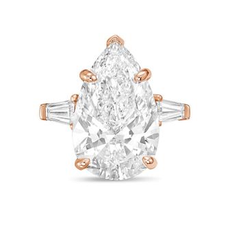 Diana M. Jewels 18kt rose gold 8ct lab grown pear diamond ring with baguettes on the sides