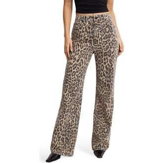 Good American Good Standard Leopard Print Wide Leg Jeans in Lucky Leopard001 at Nordstrom Rack, Size 6