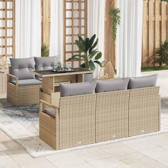 vidaXL Conjunto De Sof&aacute; De Jard&iacute;n Con Coj&iacute;n 6 Pcs Beige Y Gris Claro Vidaxl