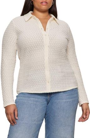Sanctuary Dreamer Textured Bubble Knit Button-Up Shirt in Chalk White at Nordstrom, Size 2 X