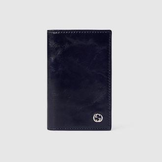 Gucci Card Case Wallet With Interlocking G, Blue, Leather
