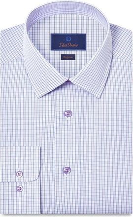 David Donahue Regular Fit Check Cotton Poplin Dress Shirt in White/Purple at Nordstrom, Size 15.5 - 34