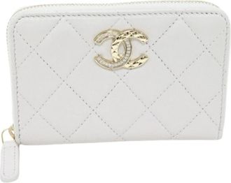 Chanel Pre-owned Wallets, female, White, Size: ONE SIZE Pre-owned Lambskin Coin Case Card Holder