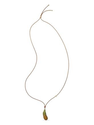 Tory Burch Curiosity Eggplant necklace - women - Leather/Brass/Crystal - One Size - Brown