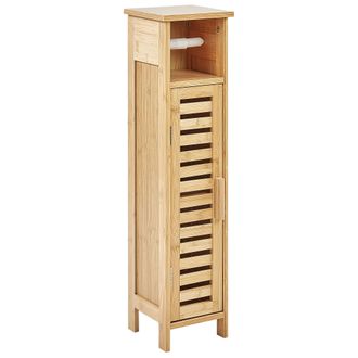 Beliani Armario Para Papel Higi&eacute;nico Minimalista Con Estantes Y Puerta De Bamb&uacute; Madera Clara Olathe