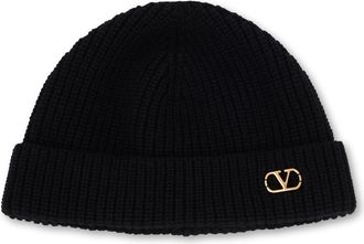 Valentino Garavani Mens Knitted Cashmere Hat Black