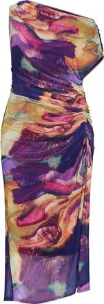 City Chic Abstract Floral One-Shoulder Mesh Dress in Majestic Swirl at Nordstrom, Size 24W