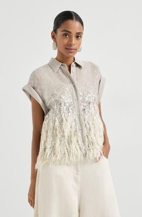 Brunello Cucinelli Dazzling d&eacute;grad&eacute; shirt in Silver at Nordstrom, Size Xx-Small Eu