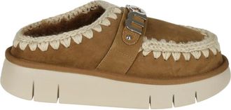Mou Gehaakte details schapenvacht klomp - Dames - Pantoffels - Bruin - 37 EU - Leer - Schoenen