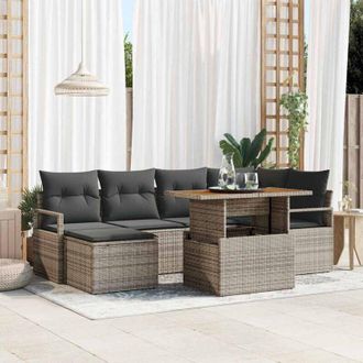 vidaXL Vidaxl - Conjunto De Comedor De Jard&iacute;n Con Coj&iacute;n 7 Pcs Gris, Marr&oacute;n