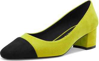 Castamere Women Chunky Block Mid Heel Cap Toe Slip-on Pumps Court Shoe Basic Classic Dress 5 CM Heels Lime Green 6.5 UK