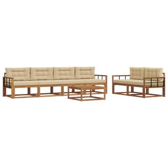 vidaXL Conjunto De Sof&aacute;s De Exterior Con Coj&iacute;n 7 Pcs Natural Y Beige Vidaxl