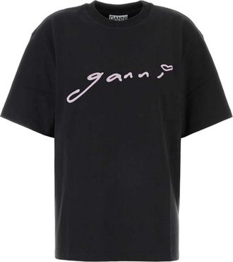 Ganni Black Logo Crew Neck T-Shirt