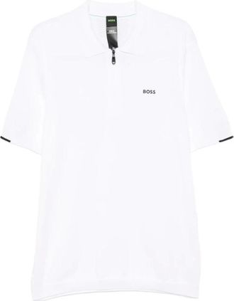 HUGO BOSS Tops, Heren, Wit, M, Katoen, Logo Zip Polo