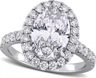 Allurez Oval Cut Lab Grown Diamond Halo Engagement Ring 14K White Gold (3.91ct)