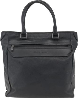 Ferragamo Pre-owned Tote Bags, female, Black, Size: ONE SIZE Pre-owned Vintage Gancini Embossed Leather Tote Bag