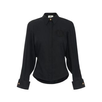 Elisabetta Franchi Overhemden, Dames, Zwart, XS, Katoen, Poplin overhemd met lange mouwen