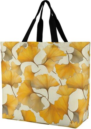 Generic Ginkgo Gold Tote Bag Reusable Grocery Shopping Bags Large Travel One Shoulder Handbag for Picnic Work