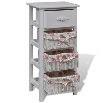 Berkfield Home Decorative Cabinet with 1 Drawer & 3 Baskets White Paulownia Wood