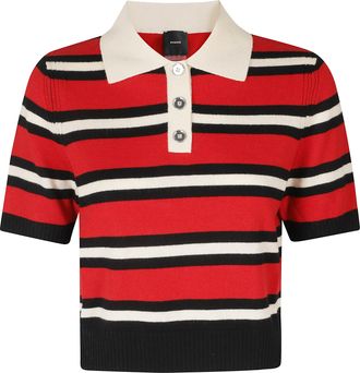 Pinko Red Black Cropped Wool-Cashmere Polo Shirt