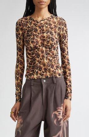 Collina Strada Serpentine Leopard Floral Long Sleeve Mesh Top in Leopard Peony at Nordstrom Rack, Size X-Large
