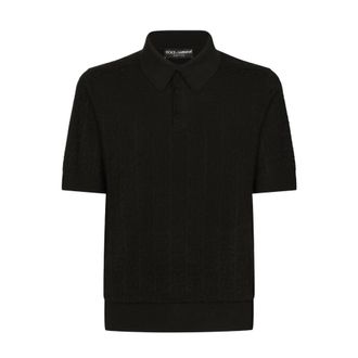 Dolce & Gabbana Polo Shirts, male, Black, Size: L Monogram Jacquard Silk Polo