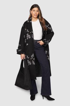 Wallis Floral Three Button Collared Coat in Black at Nordstrom, Size 12