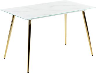 Beliani Mesa De Comedor De Vidrio Templado Blanco Dorado 120 X 70 Cm Efecto M&aacute;rmol Mulga