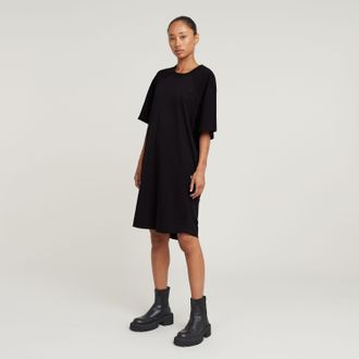 G-Star Shirtkleid G-STAR Saddle sl loose t dress wmn, Damen, Gr. L, N-Gr, schwarz (dk schwarz), Web, Obermaterial: 100% Baumwolle, unifarben, loose fit knief