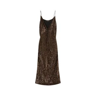 Twinset Kleedjes, Dames, Bruin, M, Polyester, Sequin Lange Jurk