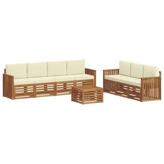 vidaXL Juegos De Sof&aacute;s 8 Pcs Natural Y Crema Madera De Acacia S&oacute;lida Vidaxl