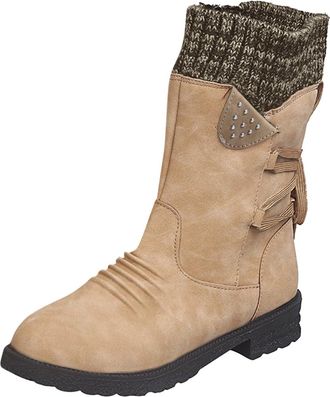 Generic SAUTRV Up Boots Lace Calf Shoes Vintage Heels Casual Mid Thick for Women Boots Womens Boots Winter Snow Boots Women Size 6 (Khaki, 4.5)