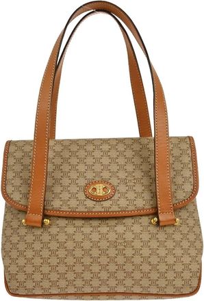 Celine Vintage Macadam Handbag Canvas Beige Pvc Handbag (Pre-Owned)