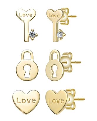 Genevive 14K Plated CZ Stud Earrings