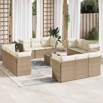 vidaXL Set Sof&aacute;s De Jard&iacute;n Con Cojines 13 Pzas Rat&aacute;n Sint&eacute;tico Beige Vidaxl