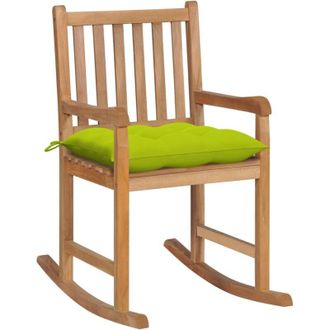 vidaXL Vidaxl - Silla Mecedora De Madera Maciza Teca Con Coj&iacute;n Verde Brillante