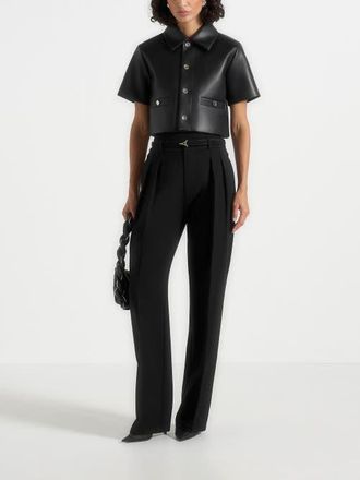 Mani&egrave;re De Voir Dory Leather Cropped Shirt in Black at Nordstrom, Size 8