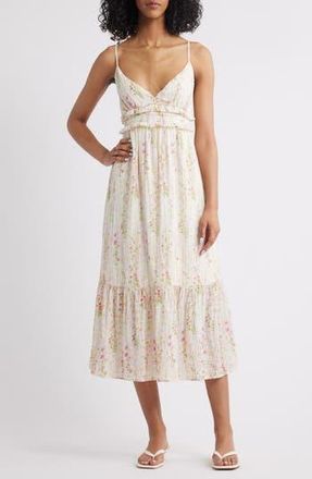 All in Favor Open Back Ruffle Hem Midi Dress in Cream Pink at Nordstrom Rack, Size X-Large