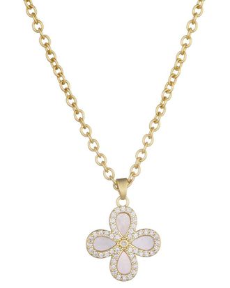 Adornia Adornia 14K Plated Mother Of Pearl Cz Flower Halo Necklace