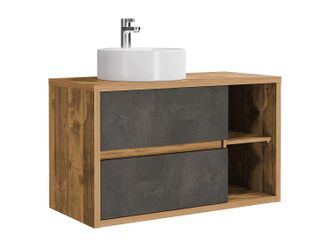 Vente-Unique Mueble de ba&ntilde;o suspendido con lavabo redondo - Color natural y antracita - 100 cm - TIKITIKI