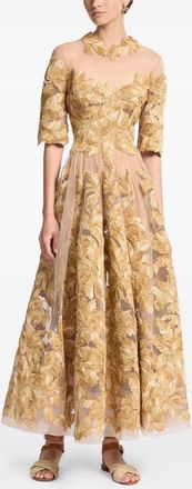 Elie Saab Abito midi in tulle con ricamo - Giallo