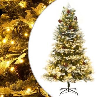 vidaXL Rbol De Navidad Con Luces Y Pi&ntilde;as Pvc Pe Verde 195 Cm Vidaxl