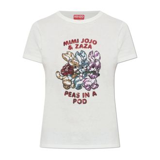 Kenzo T-Shirts, female, White, Size: XL T-shirt with shimmering sequins