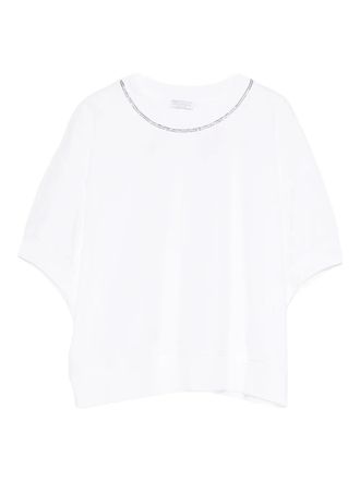 Brunello Cucinelli collar-embellishment T-shirt - Wit