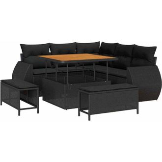 vidaXL Conjunto De Sof&aacute; De Jard&iacute;n 8 Pcs Negro Rat&aacute;n Sint&eacute;tico