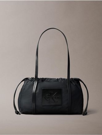 Calvin Klein Womens Embossed Monologo Satchel Bag - Black